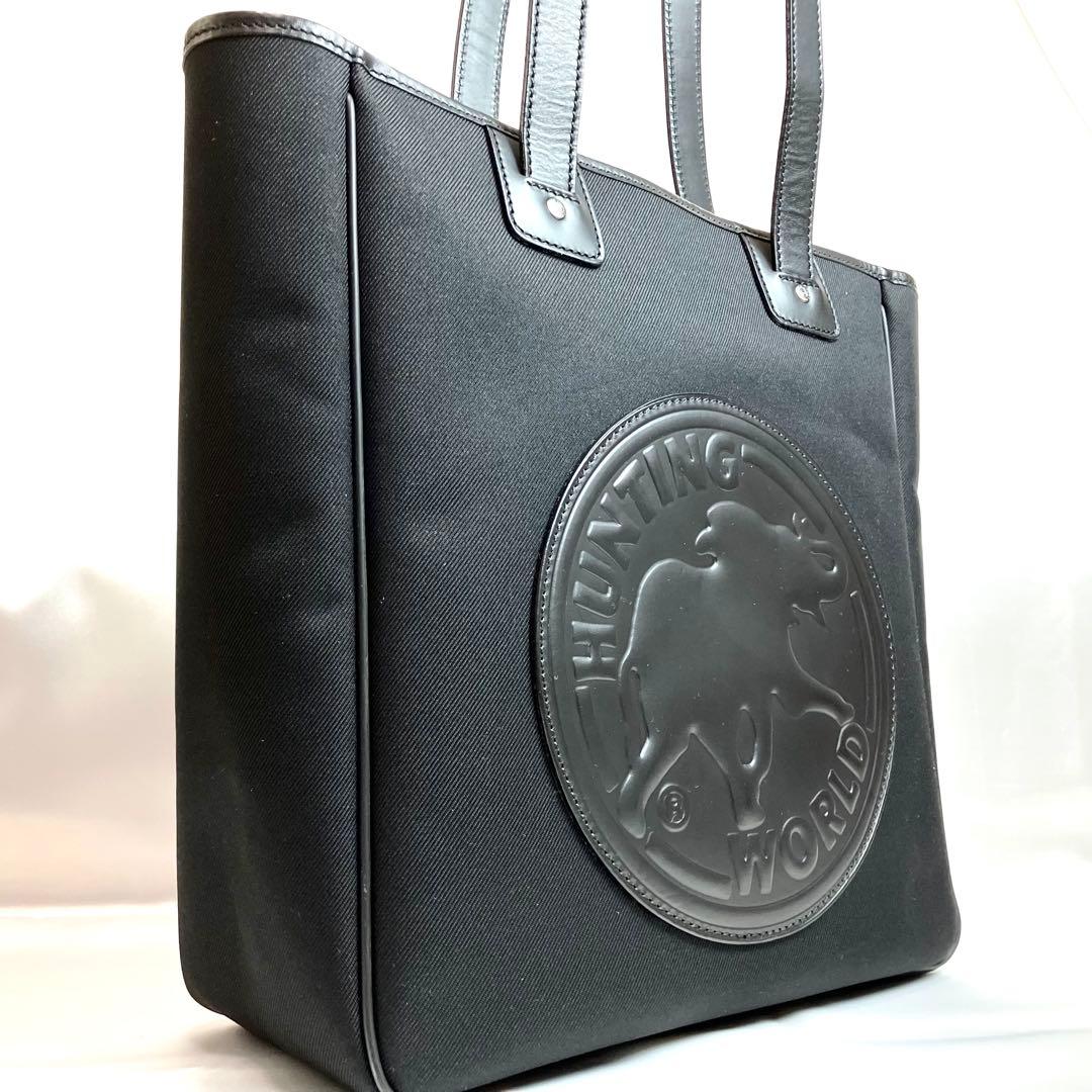 【極美品】ハンティングワールド　トートバッグ　肩掛け　でかロゴ　A4 ブラック