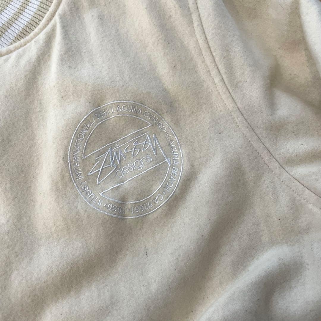 Stussyステューシー　スタジャン　リブライン　オフホワイト　両面ロゴ刺繍　M