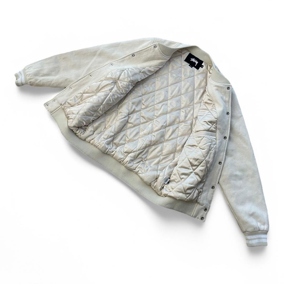 Stussyステューシー　スタジャン　リブライン　オフホワイト　両面ロゴ刺繍　M