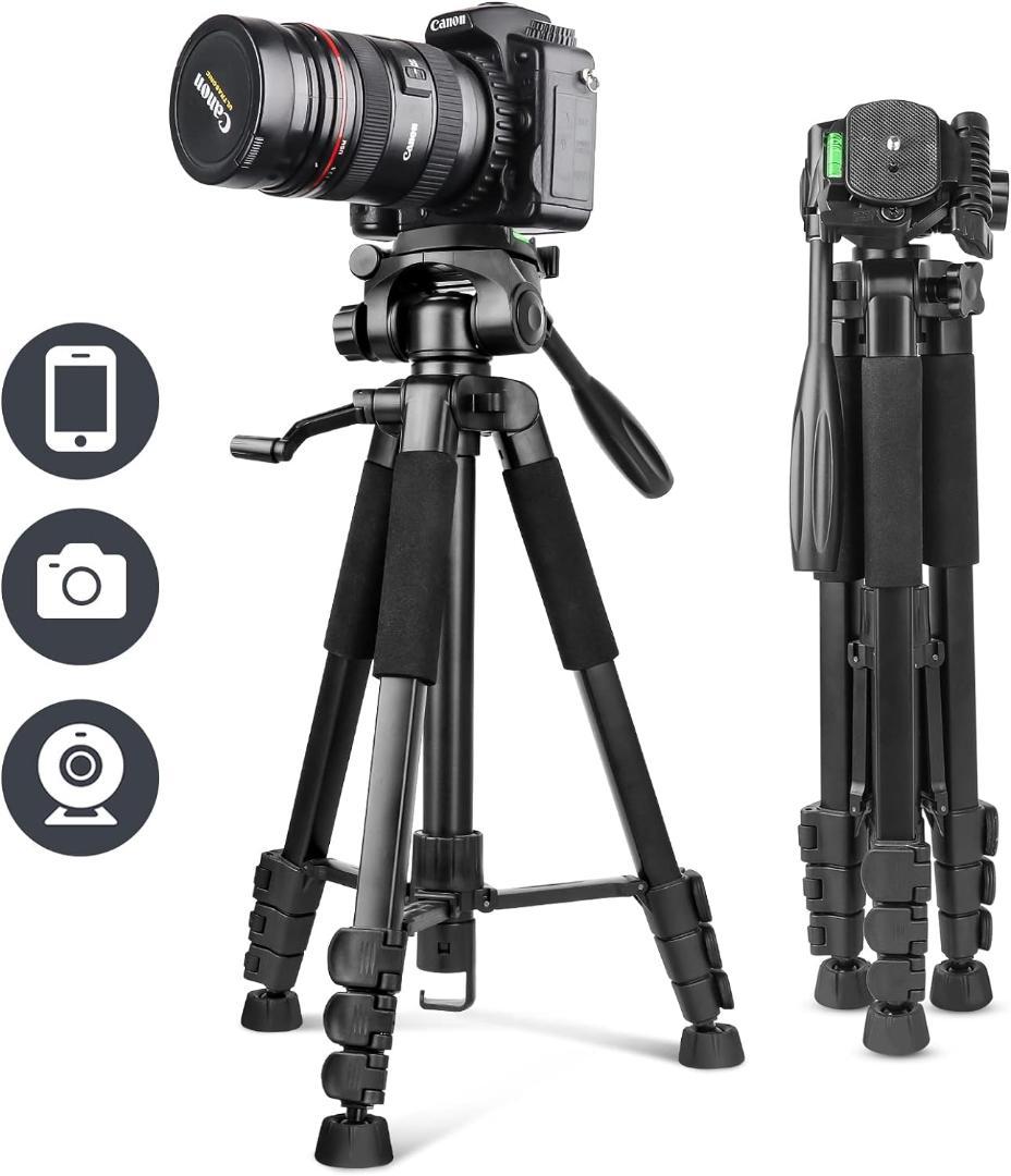 170cm三脚 高耐荷重 軽量 4段階伸縮 360°回転可能 収納袋付き 黒