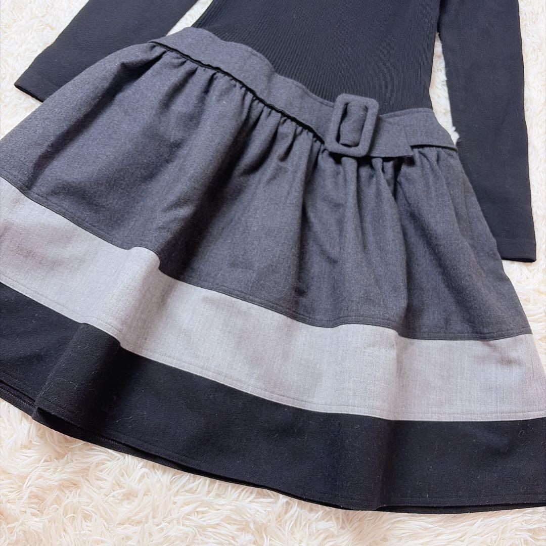 【美品】ルネ カシミヤ混 リブニット フレア ドッキングワンピース ブラック