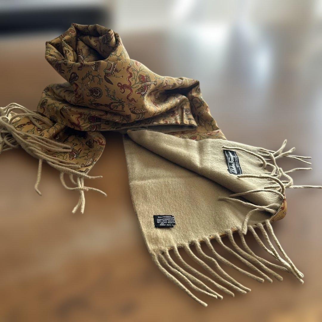 美品）フェラガモ カシミア100%×シルク100% リバーシブル イタリア製