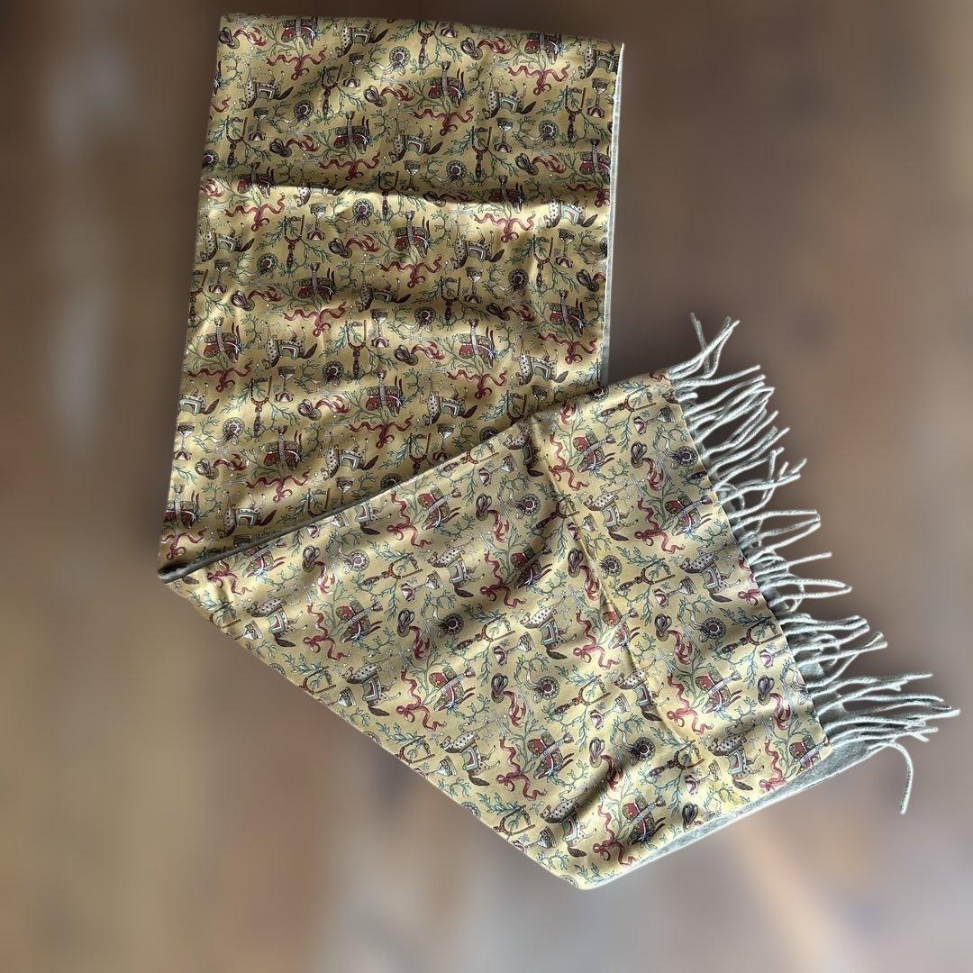 美品）フェラガモ カシミア100%×シルク100% リバーシブル イタリア製