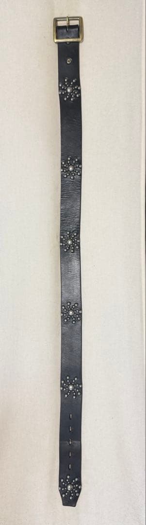 美品⭐️HTC⭐️アンバー石⭐️フラワーベルト⭐️Dブラウンレザー×ブラススタッズ⭐️34