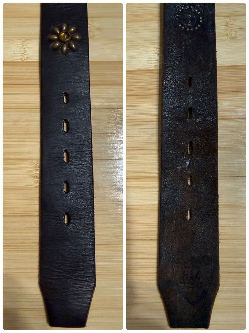 美品⭐️HTC⭐️アンバー石⭐️フラワーベルト⭐️Dブラウンレザー×ブラススタッズ⭐️34