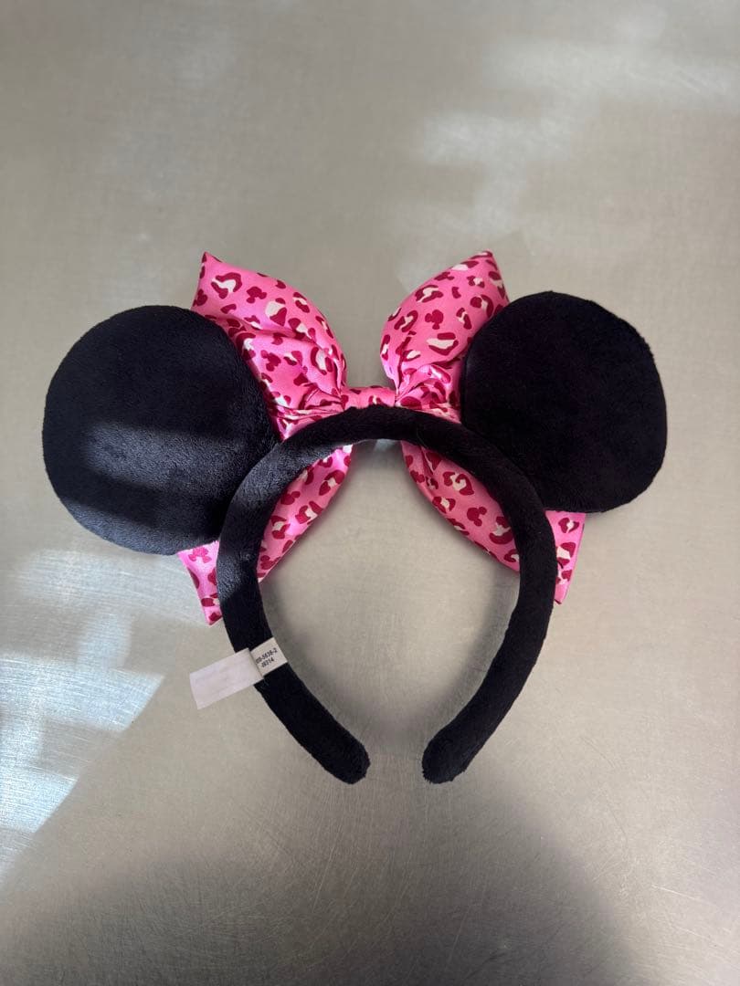 ミニーカチューシャヒョウ柄リボン