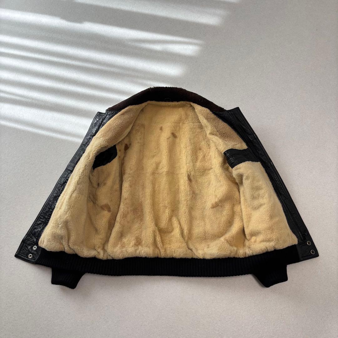 old vintage leather jacket black XL本革 ボア