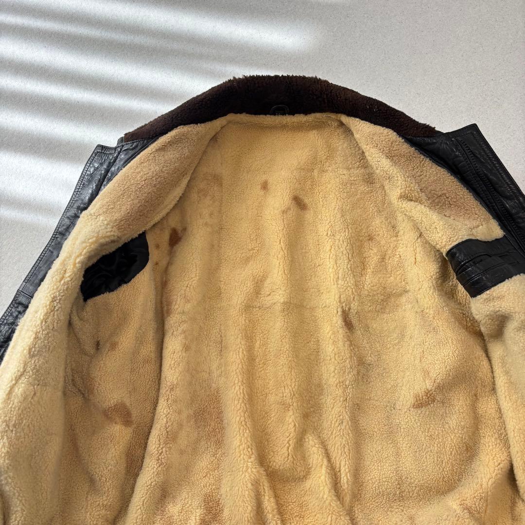 old vintage leather jacket black XL本革 ボア