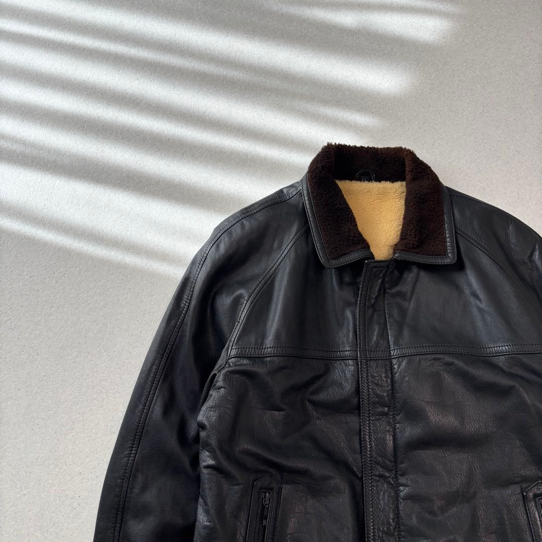 old vintage leather jacket black XL本革 ボア
