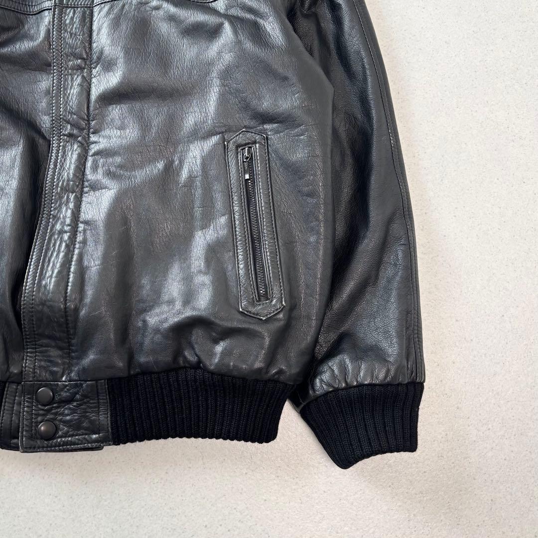 old vintage leather jacket black XL本革 ボア