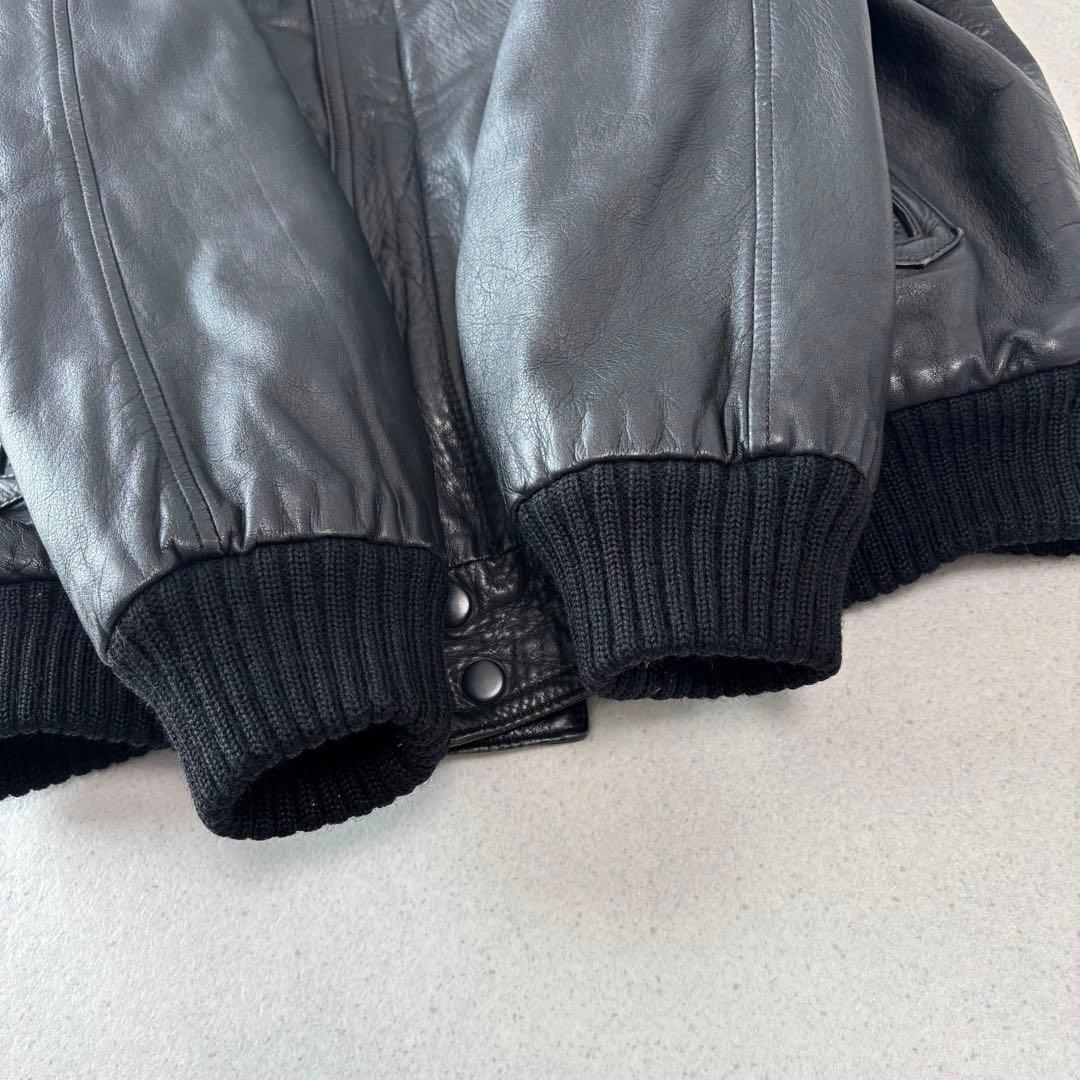 old vintage leather jacket black XL本革 ボア