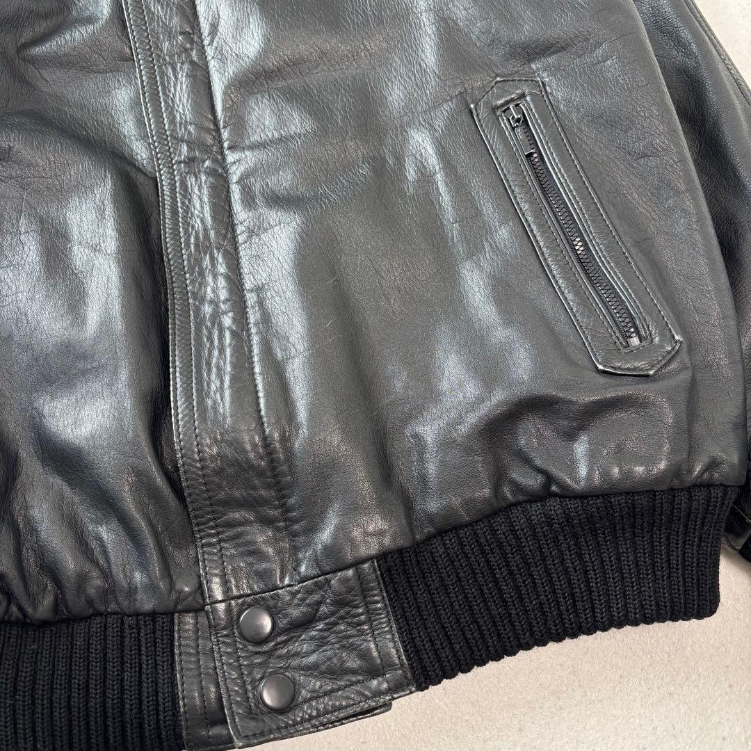 old vintage leather jacket black XL本革 ボア