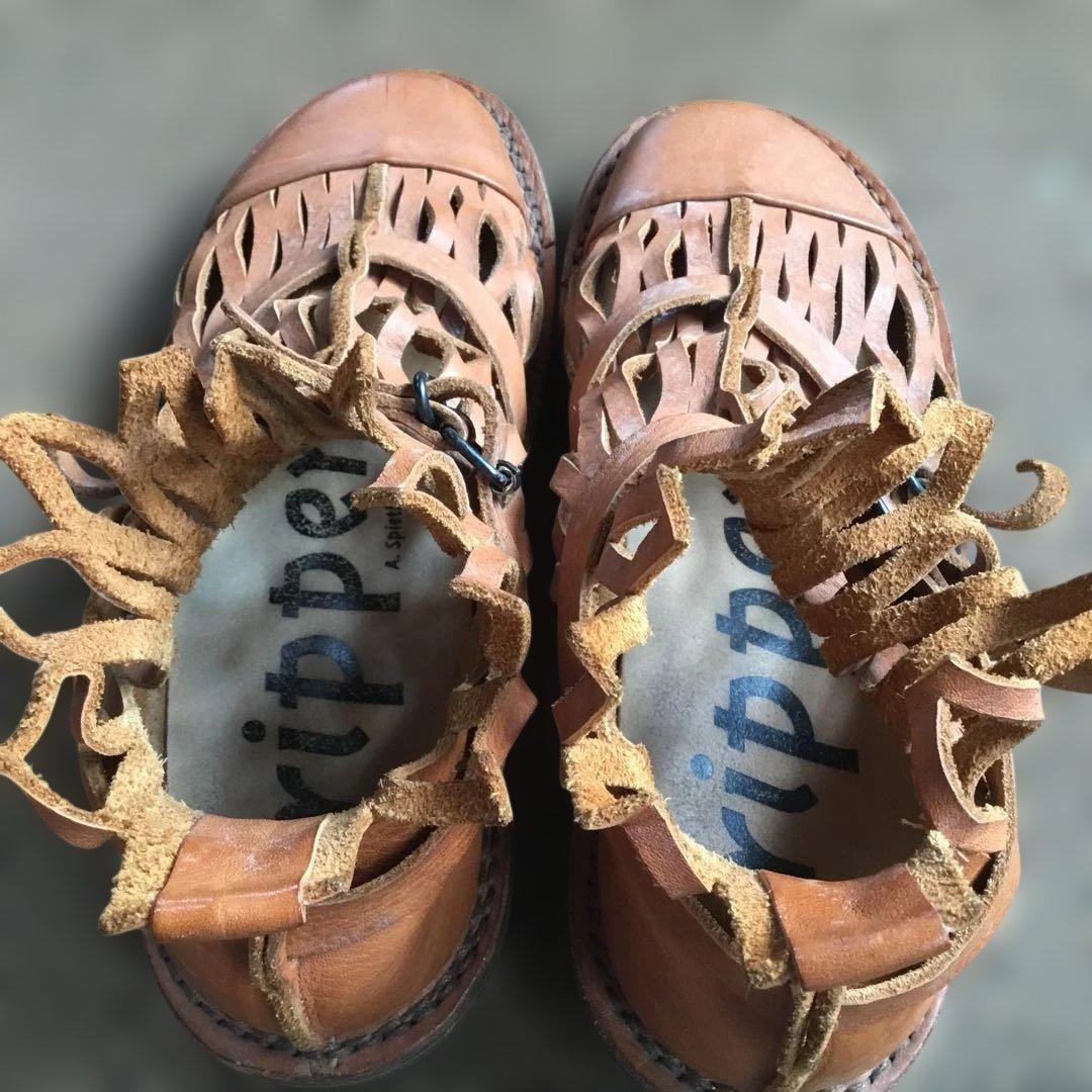 トリッペン　ブラウンレザーカットアウトサンダル☆37