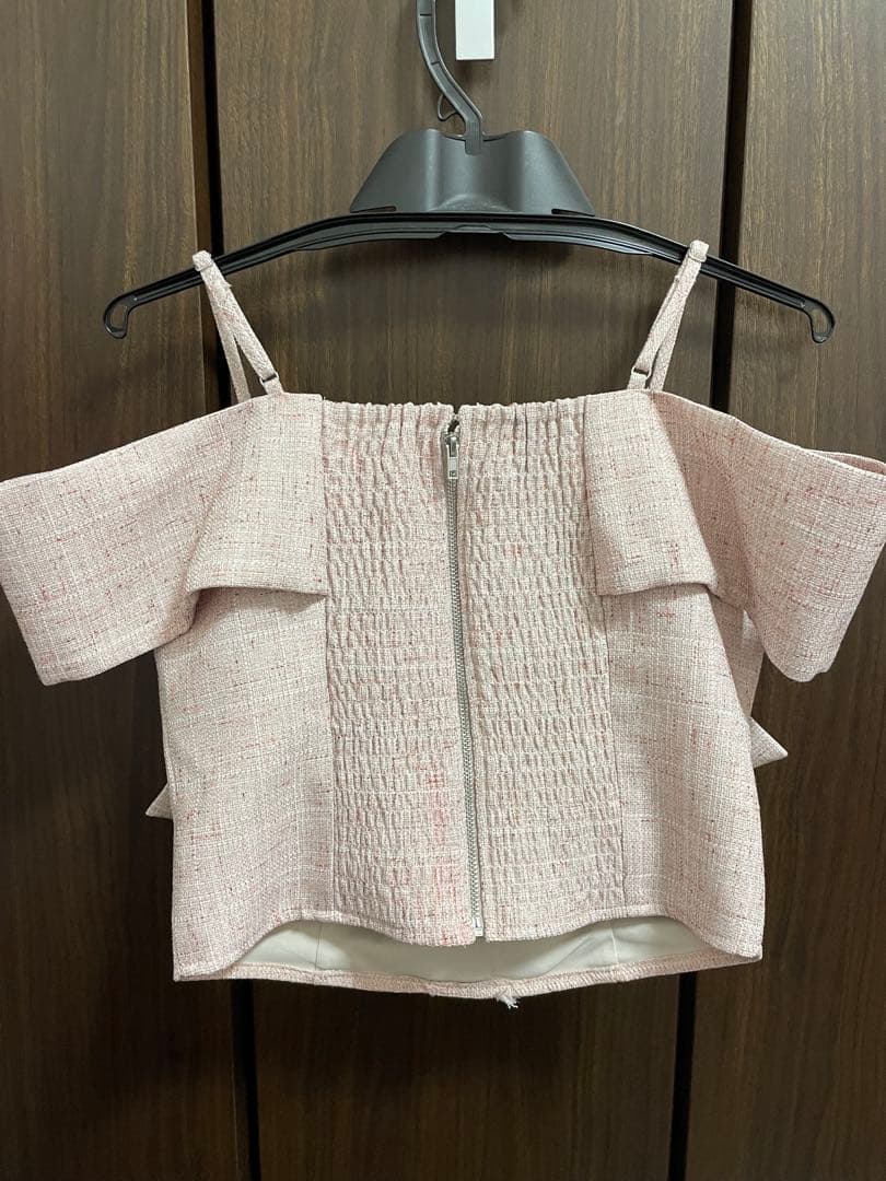 lipservice ツイード リボン オフショル トップス ピンク