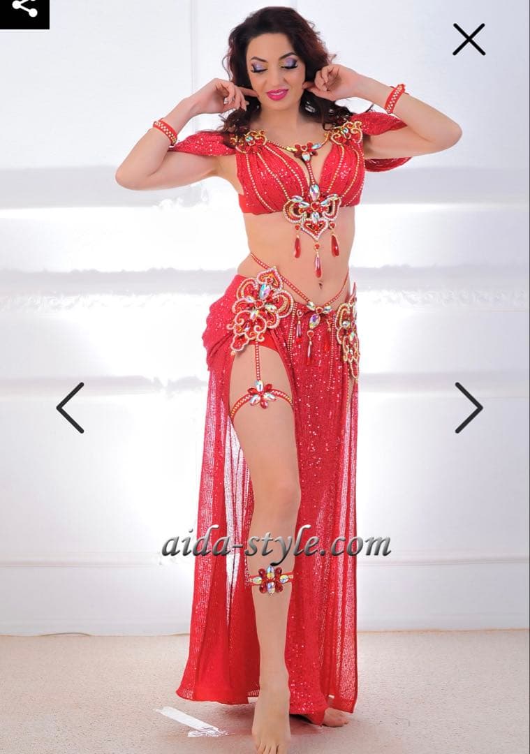 ベリーダンス 衣装 Aida Style 赤スパンコール 