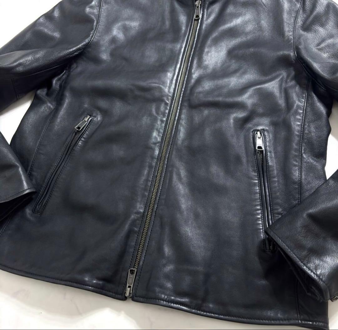 BEAMS シングルライダースジャケット●ラムレザー 本革 ブラック