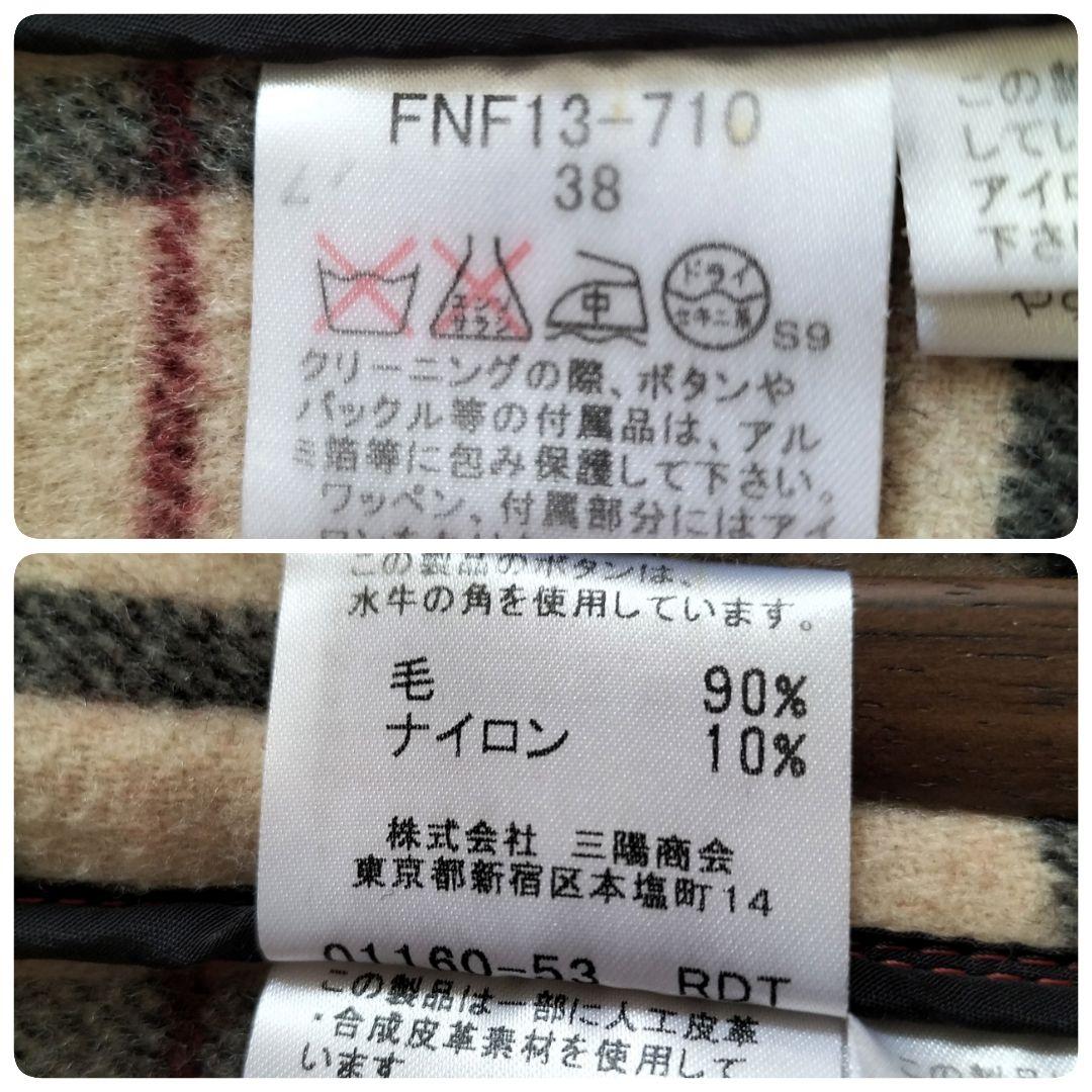 バーバリーブルーレーベル ダッフルコート 赤 ノバチェック ロング ウール 38