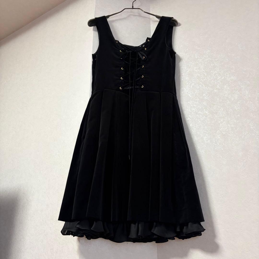 ジェーンマープル＊別珍　編み上げジャンパースカート＊裾フリル　黒