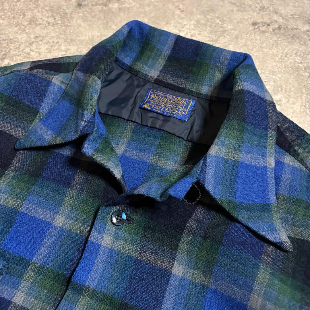 神配色70s ペンドルトン ボードシャツ オンブレ チェック USA製 ブルーL