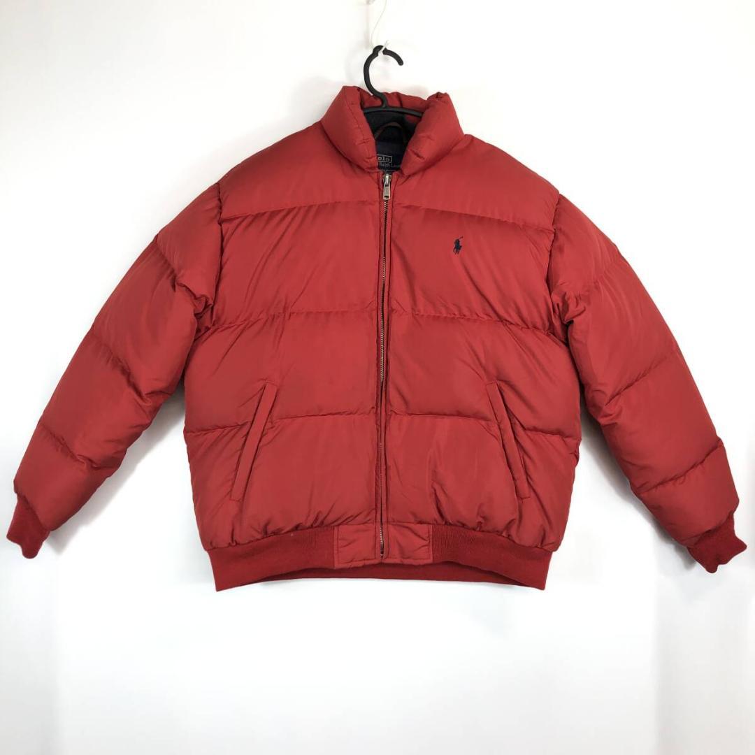 90s ラルフローレン ダウンジャケット レッド Sサイズ 内側ネイビー
