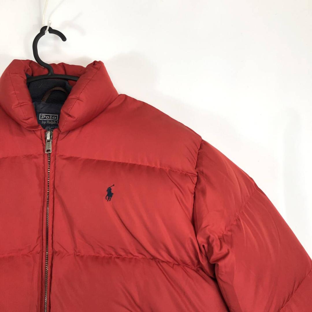 90s ラルフローレン ダウンジャケット レッド Sサイズ 内側ネイビー