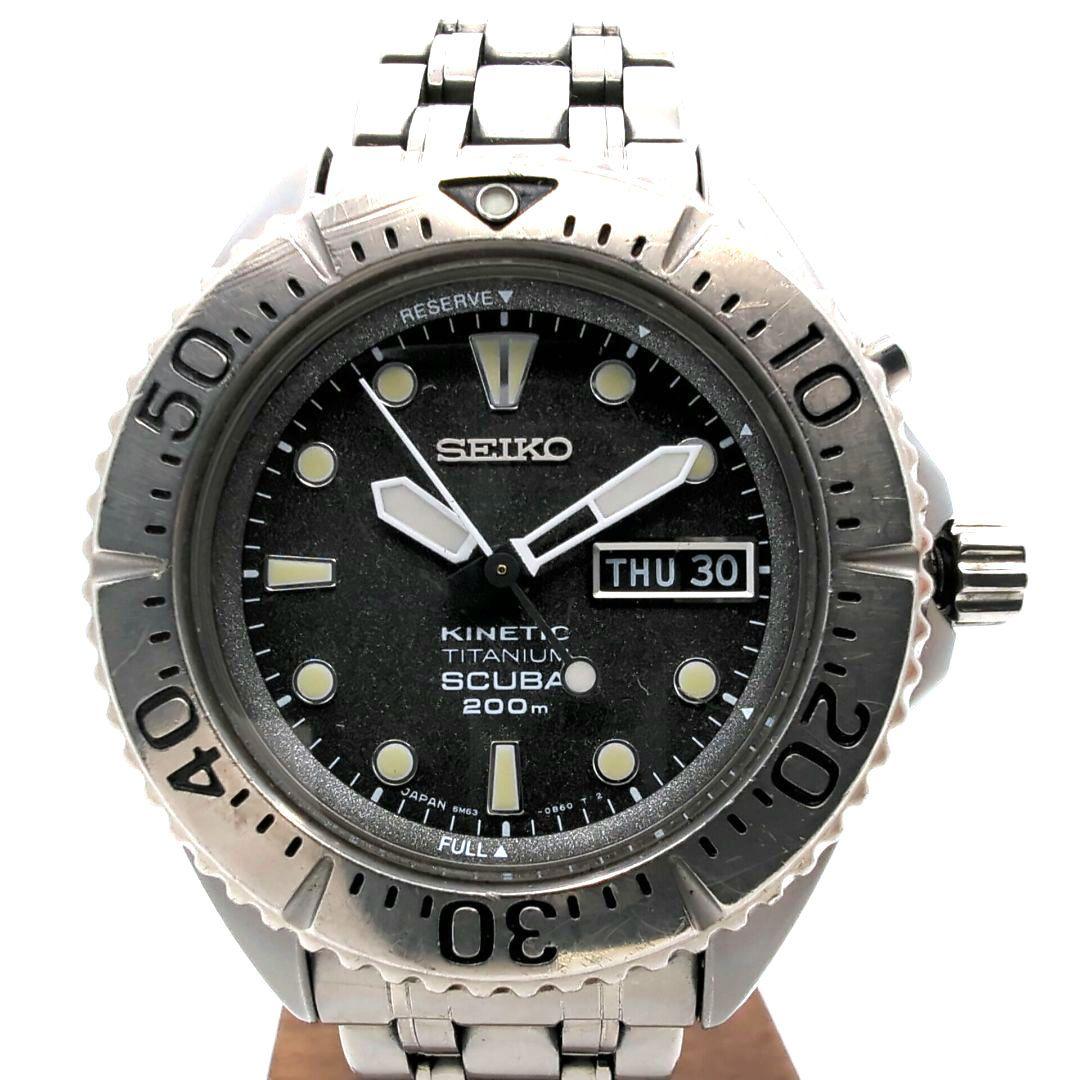 【稼働】SEIKO キネティック スキューバー チタン ブラック文字盤 腕時計