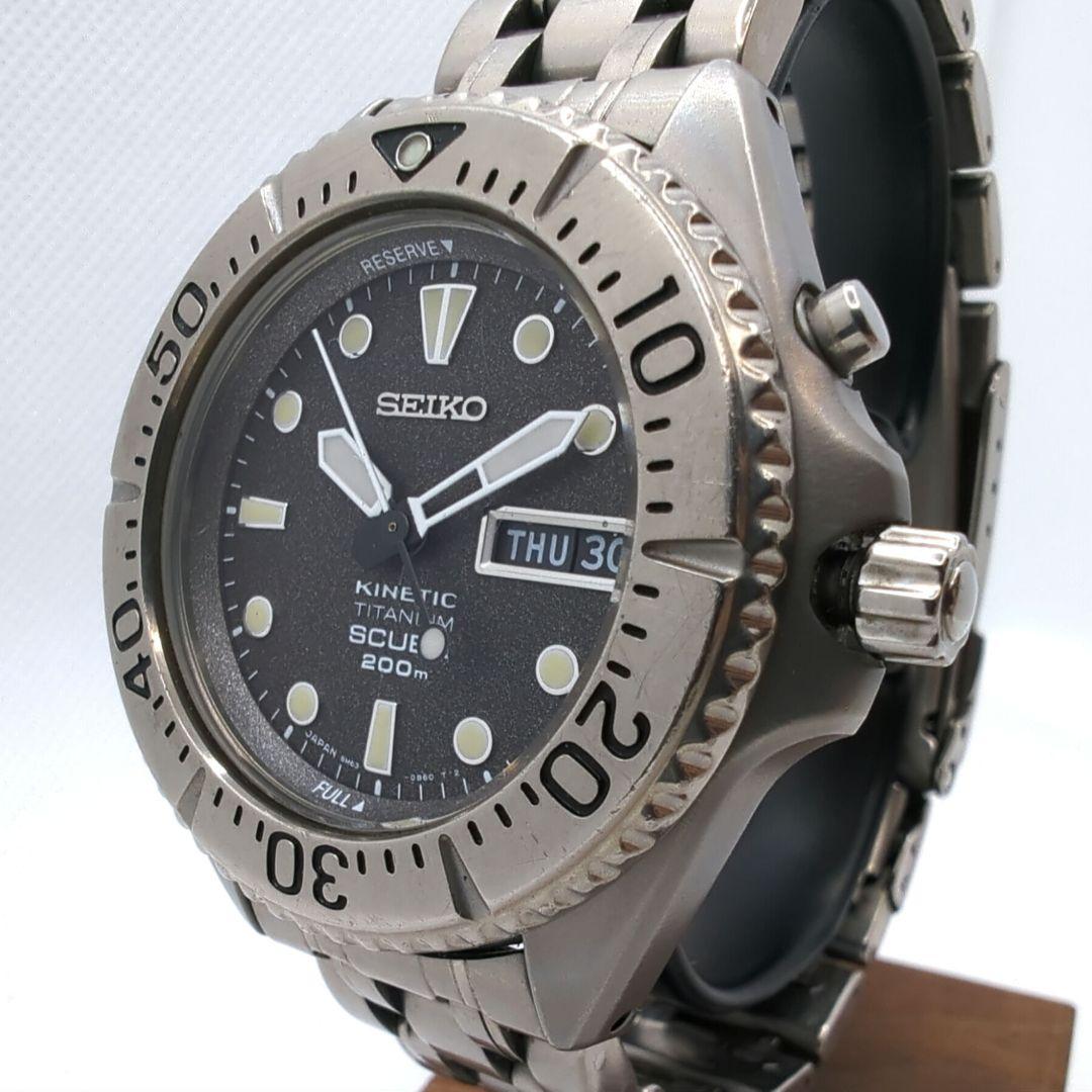 【稼働】SEIKO キネティック スキューバー チタン ブラック文字盤 腕時計