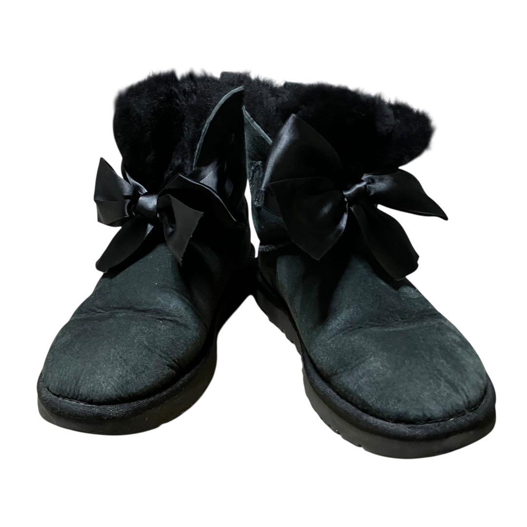 UGG リボン付きムートンブーツ 黒 25cm 正規品