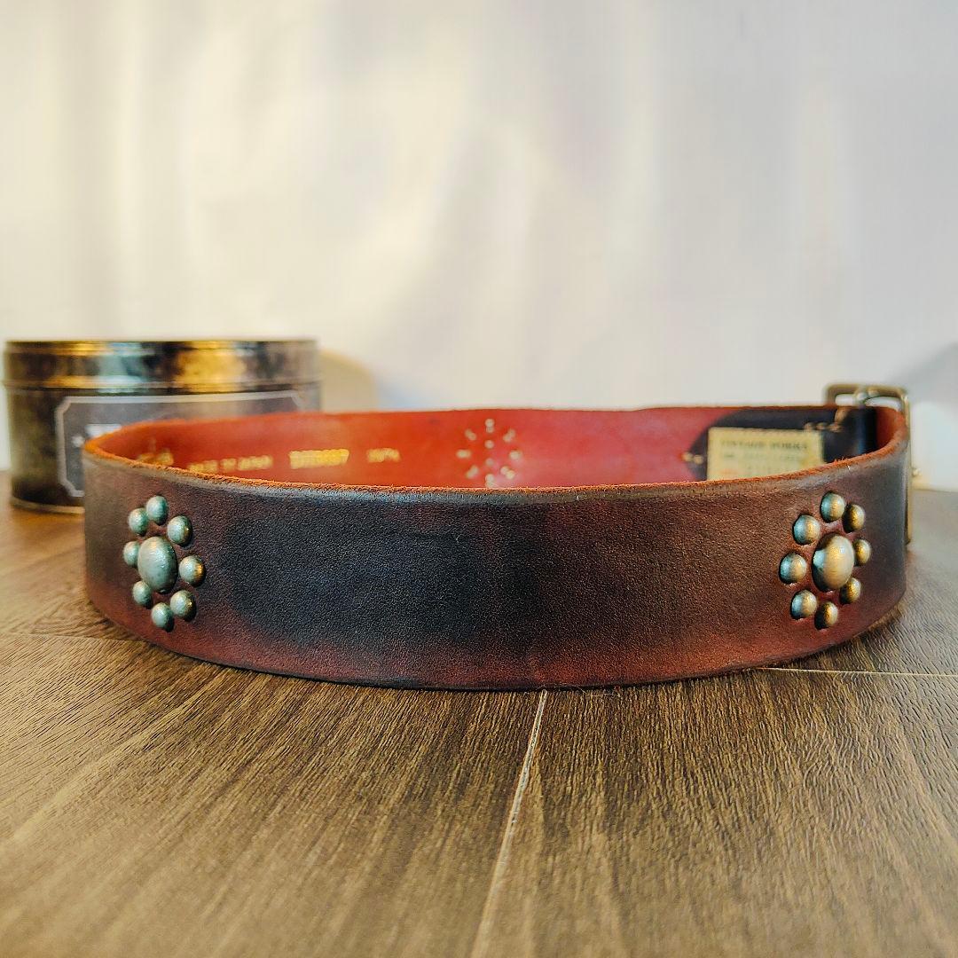 【極上品】Vintage Works DH5697　高級茶芯スタッズドレスベルト