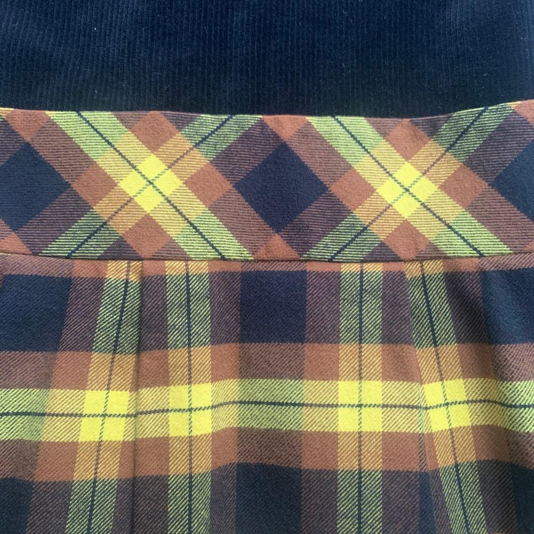 【familiar】 ブラウンベルベット＆チェック柄ワンピース 160cm 美品