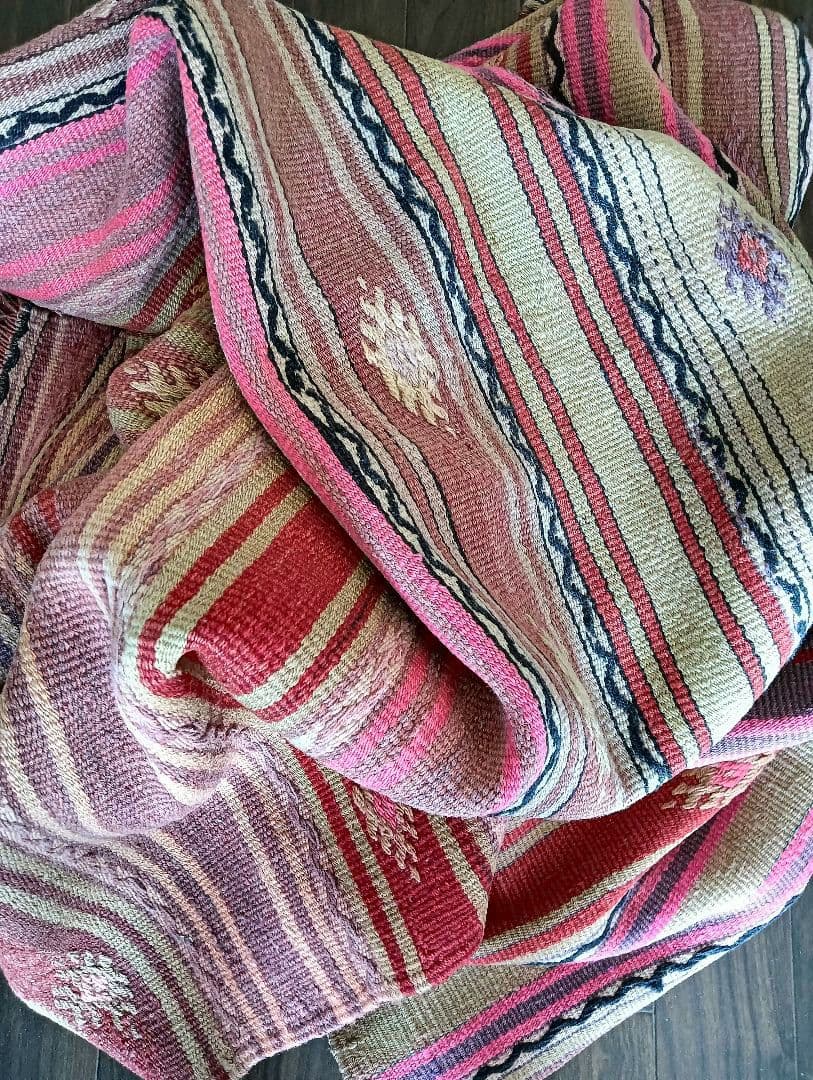 特大7.6kg 140×280色のパステルピンクのオールドキリム　カイセリ