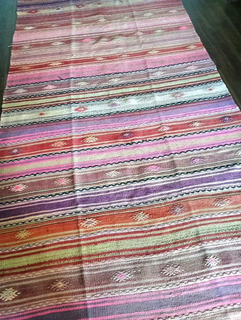 特大7.6kg 140×280色のパステルピンクのオールドキリム　カイセリ