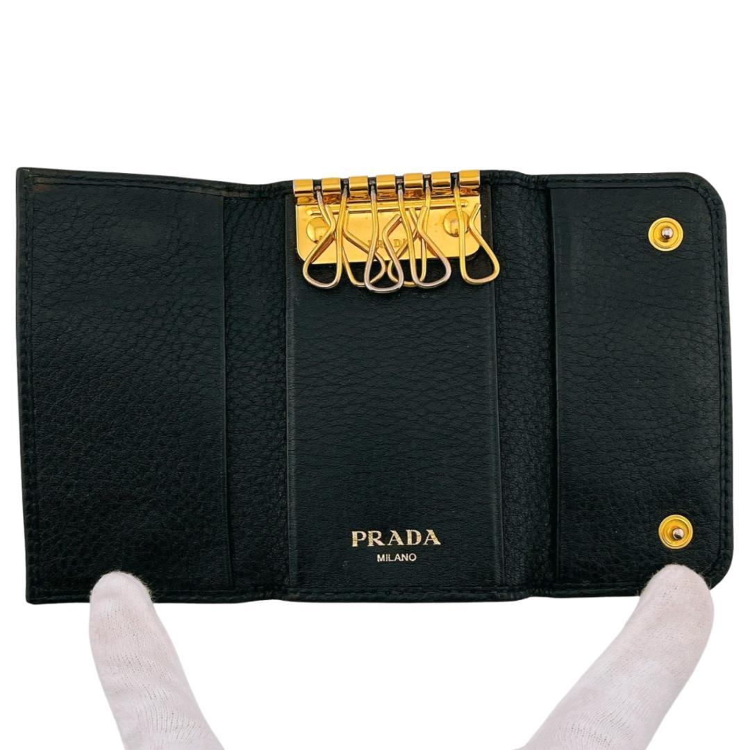 【保管箱付】PRADA プラダ 6連キーケース グレインカーフレザー ブラック系