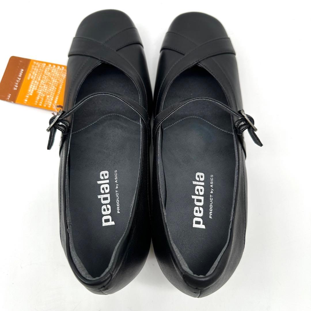 〈新品〉asics pedala【23EEE】ウェッジ ストラップ パンプス 黒