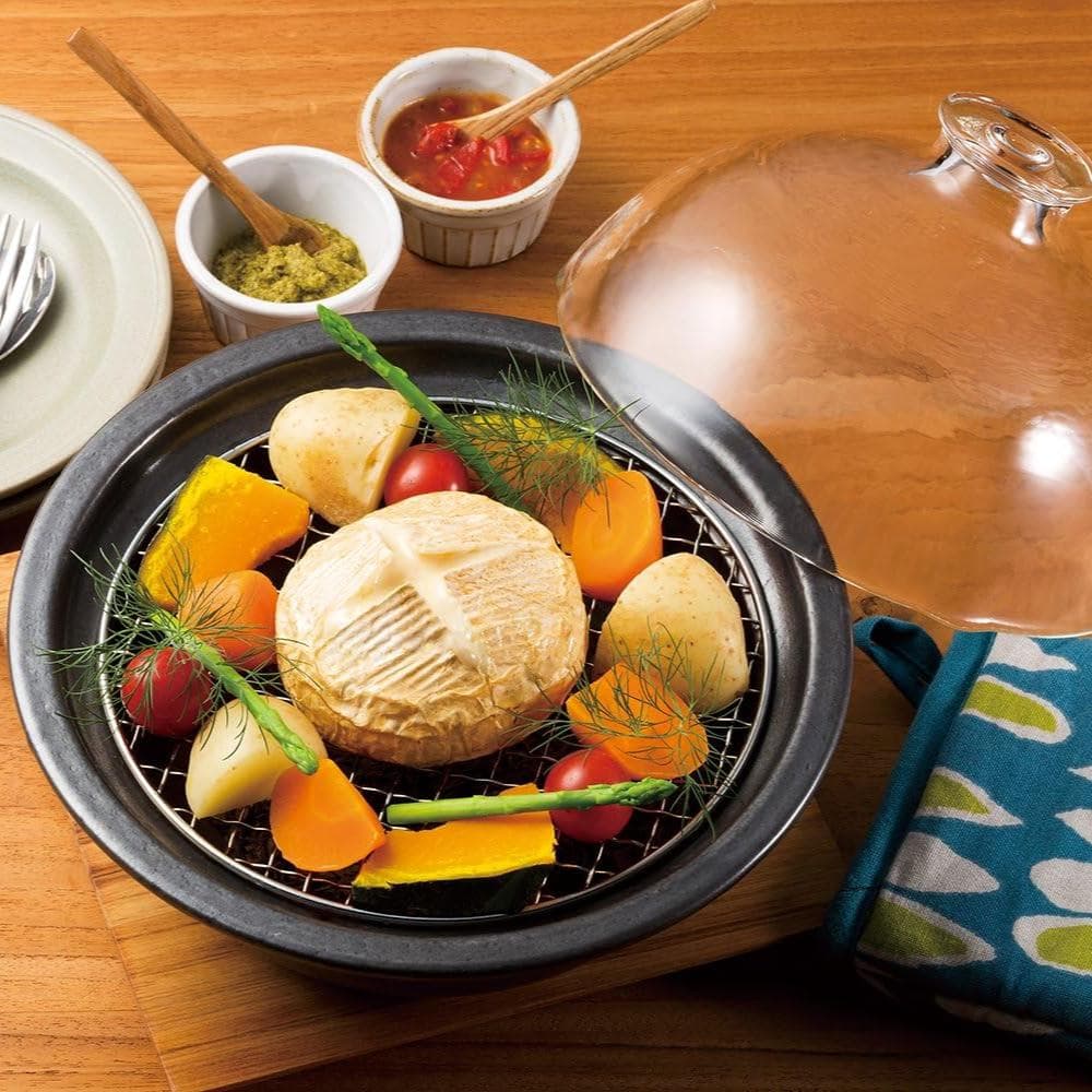 新品 ADERIA 津軽びいどろ×萬古焼土鍋スモーク料理対応グラスドームクッカー