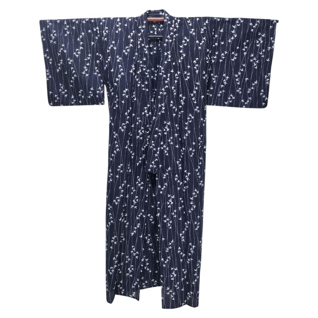 【浴衣】燕模様　綿絽　ツバメ　夏着物　絽　藍染 注染　夏小紋　紺　アンティーク