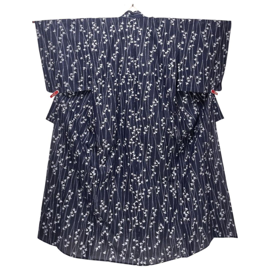 【浴衣】燕模様　綿絽　ツバメ　夏着物　絽　藍染 注染　夏小紋　紺　アンティーク