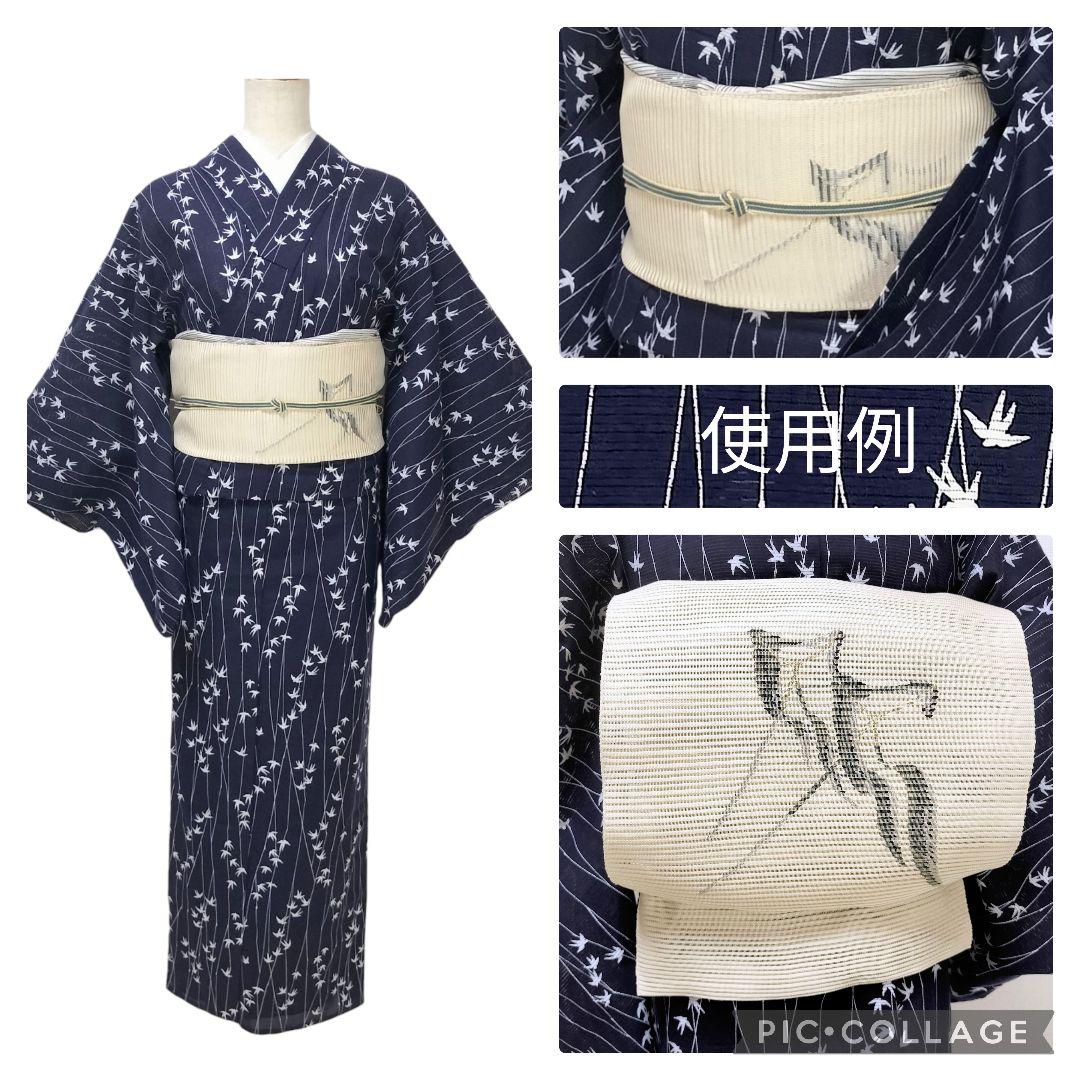 【浴衣】燕模様　綿絽　ツバメ　夏着物　絽　藍染 注染　夏小紋　紺　アンティーク