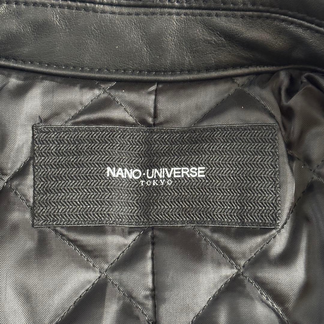 美品 ナノユニバース 羊革ライダースジャケット シングル L キルティング 中綿
