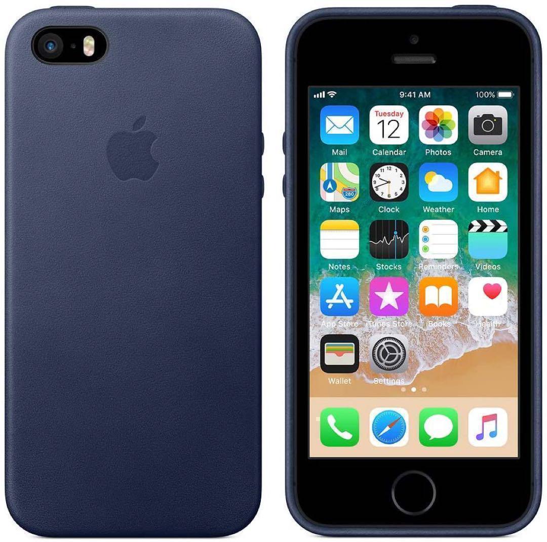 新品 Apple純正品レザーケースiPhoneSE純正ケース ミッドナイトブルー