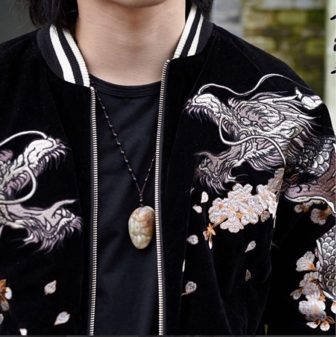 ベロア調 スカジャン ONI DENIM Mサイズ 黒 竜ドラゴン 新品タグ付き