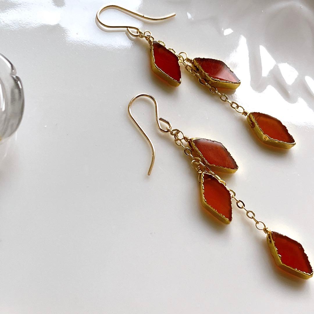 あさみ◆一点物✧カーネリアンピアス✧14kgf