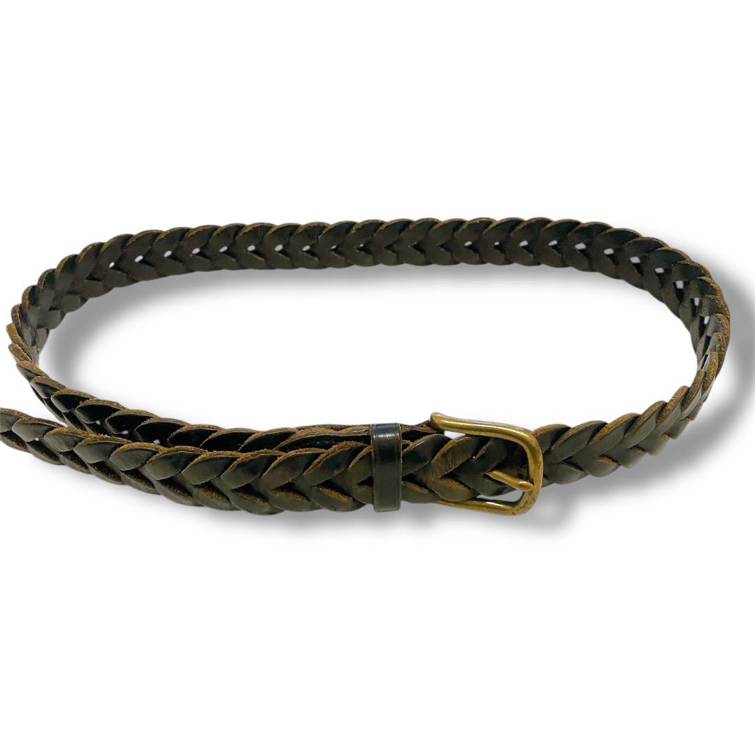 ポロラルフローレン 編み込みレザーベルト サイズ34 ブラウン×オリーブ系