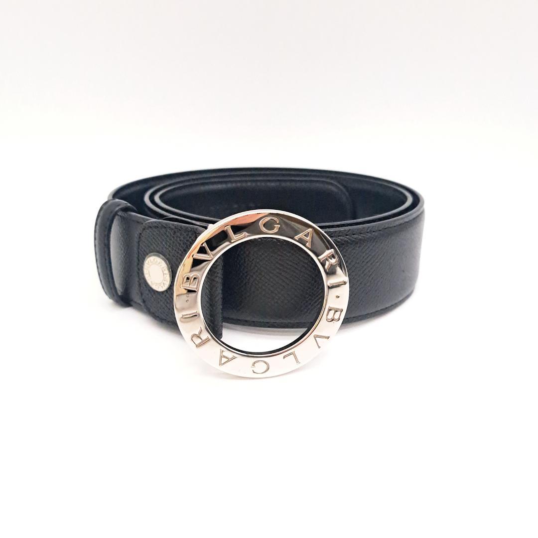 箱付き極美品✨ブルガリ ベルト サークルロゴ レザー ブラック