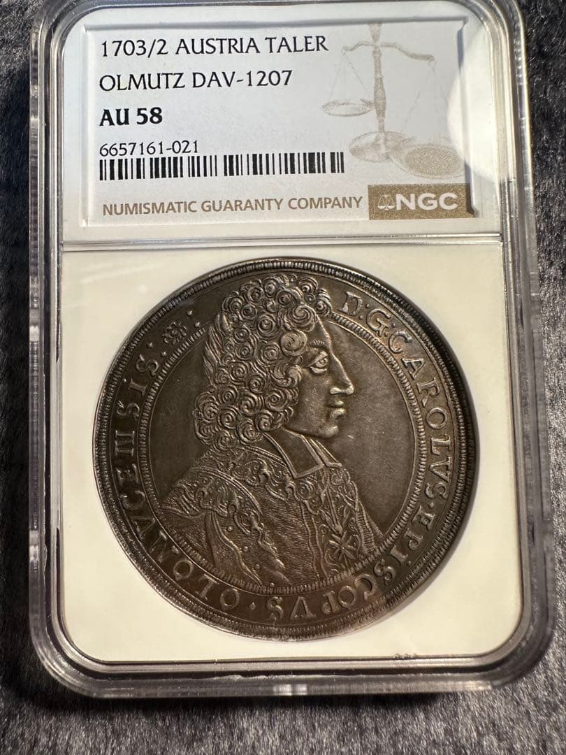 1703/2年 オルムッツ主教区 ターレル銀貨 NGC AU58