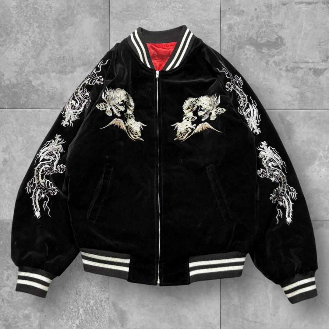 スカジャン 別珍 2XL 龍 富士山 刺繍 BTS SUGA 着用デザイン 黒