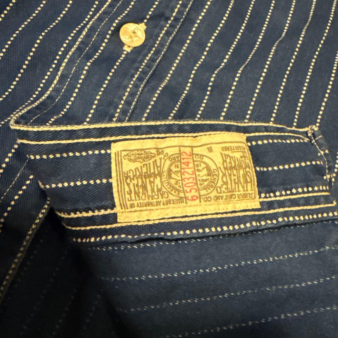 used☆東洋☆シュガーケーン☆ウォバッシュ半袖シャツ☆M☆紺