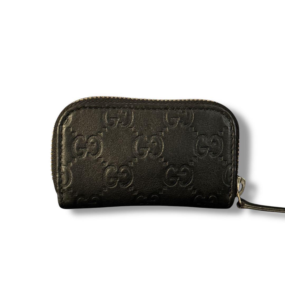 グッチ　ケース　ラウンドファスナー　シマ　小銭入れ　GG柄　レザー　黒