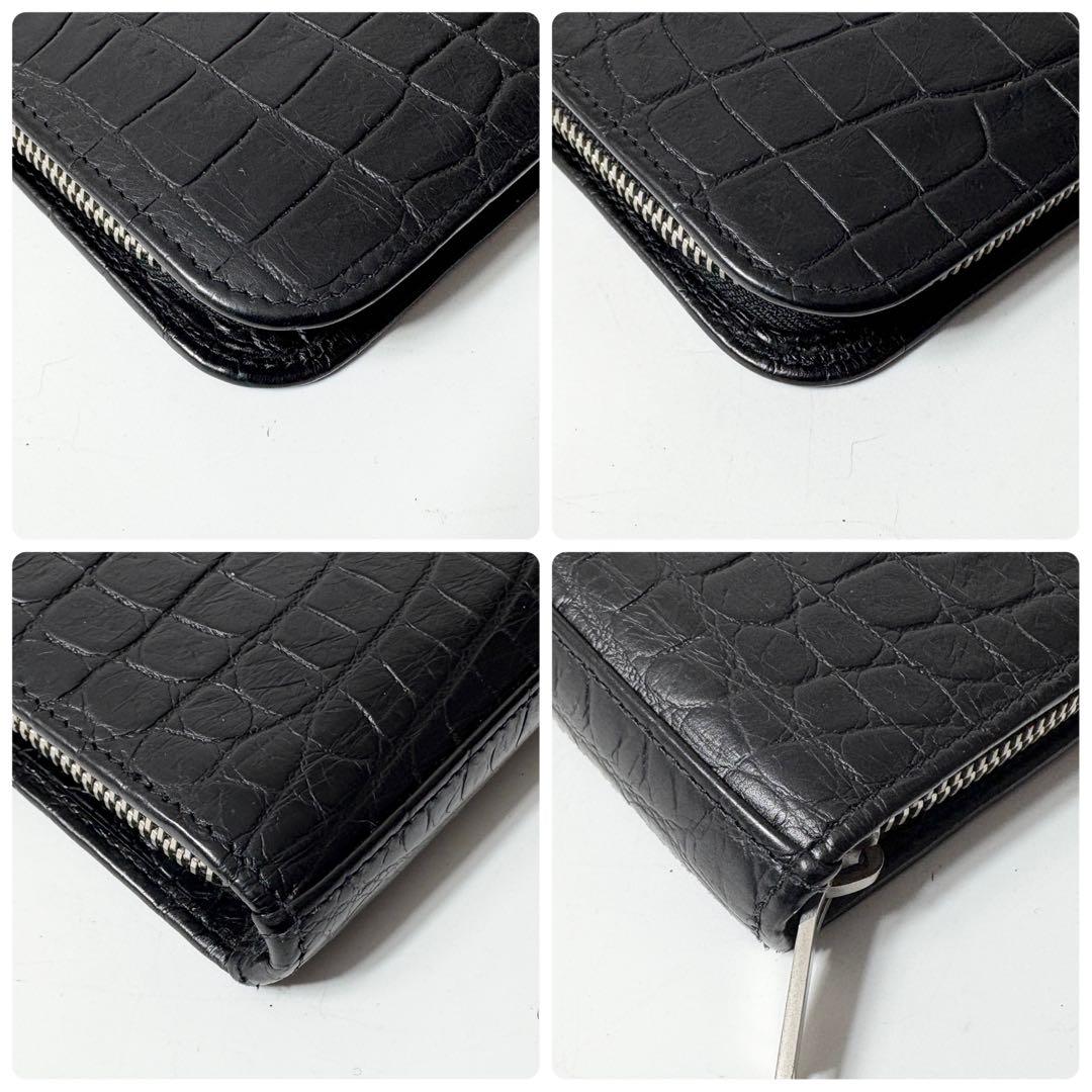 サンローラン　クロコ型押し　長財布　オーガナイザー　ブラック　美品
