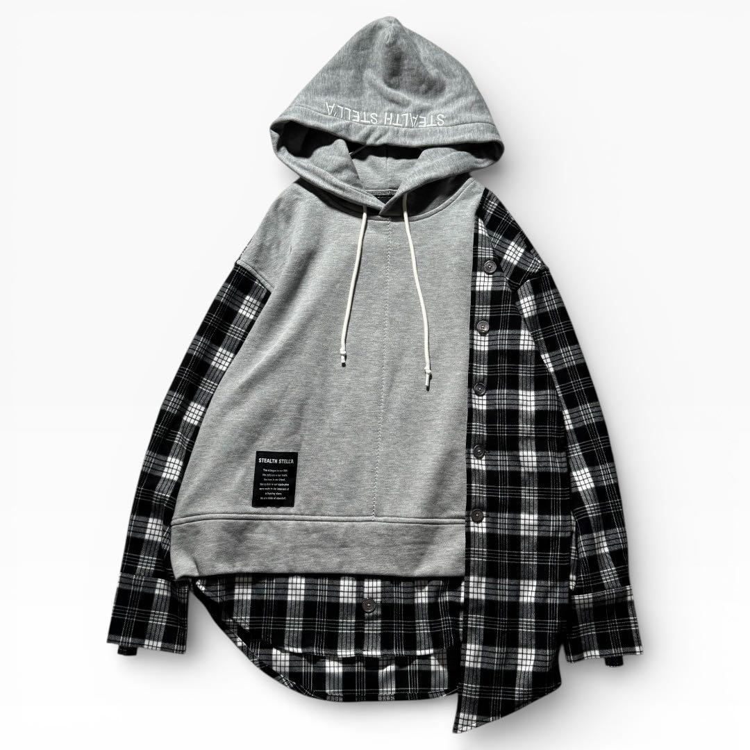 1777◆ステルスステラ 異素材ドッキングパーカー アシンメトリー